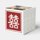 Moderne Rode Dubbel Geluk Chineese Trouwfoto Bedankdoosjes (Achterkant)
