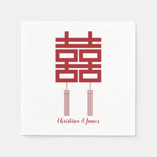 Moderne Rode Dubbel Geluk Trouwservetten Servet (Voorkant)