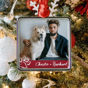 Moderne rode eenzijdige hond huisdier foto pootafd metalen ornament