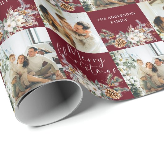 Moderne rode elegante familiefoto Vrolijk kerstfee Cadeaupapier (Rol Hoek)