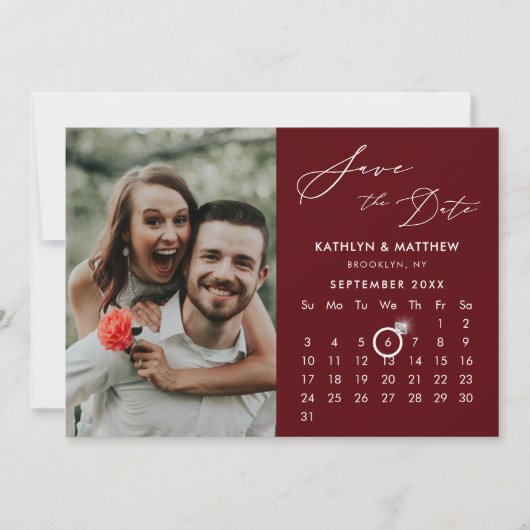 Moderne rode elegante script aangepaste agenda fot save the date (Voorkant)