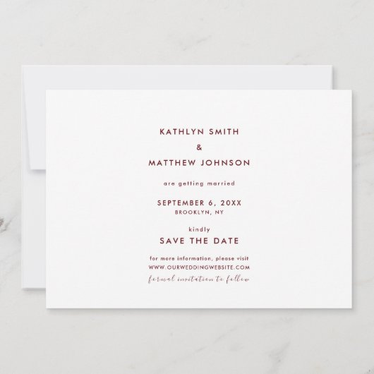 Moderne rode elegante script aangepaste agenda fot save the date (Achterkant)