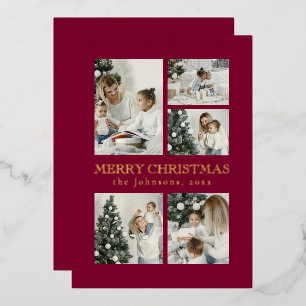 Moderne Rode Elegante Typografie Foto Kerstmis Folie Feestdagenkaart