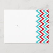Moderne rode en Aqua Chevron & Lovebirds RSVP Uitnodiging Briefkaart (Achterkant)