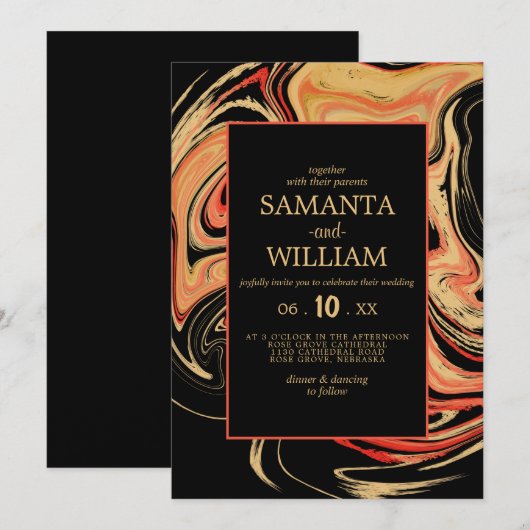 Moderne rode en beige abstract. Weddensuitnodiging Kaart (Voorkant / Achterkant)