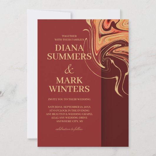 Moderne rode en beige abstract. Weddensuitnodiging Kaart (Voorkant)