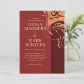 Moderne rode en beige abstract. Weddensuitnodiging Kaart (Staand voorkant)