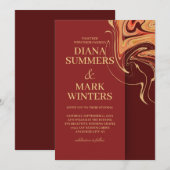 Moderne rode en beige abstract. Weddensuitnodiging Kaart (Voorkant / Achterkant)