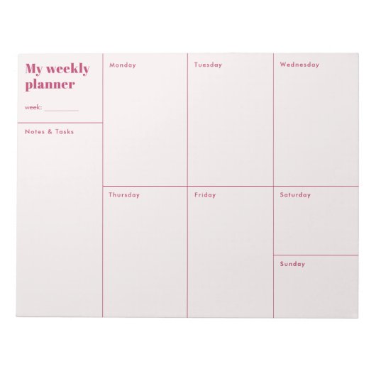 Moderne rode en beige minimalistische weekplanner notitieblok (Voorkant)