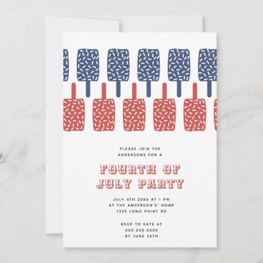 Moderne rode en blauwe ijslolly's 4 juli feest kaart (Voorkant)