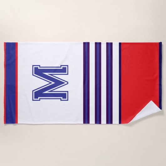 moderne rode en blauwe monogram badhanddoek (Voorkant)