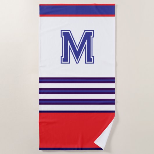 moderne rode en blauwe monogram badhanddoek (Voorkant)