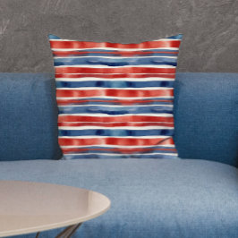 Moderne rode en blauwe strepen Amerikaanse aquarel Buitenkussen