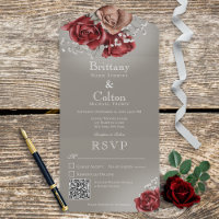 Moderne rode en bruine Rozen Floral Grey QR-code