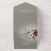 Moderne rode en bruine Rozen Floral Grey QR-code All In One Uitnodiging (Buitenkant)