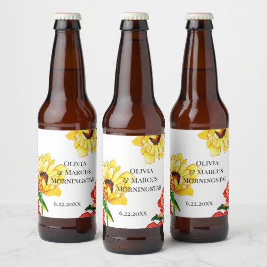 Moderne rode en gele Gerbera Daisies Bier Etiket (Flessen)