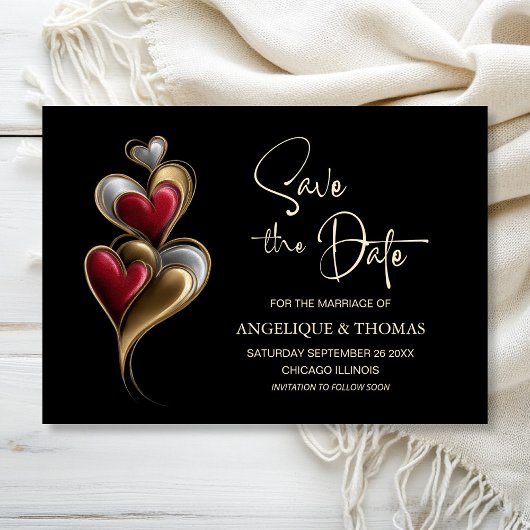 Moderne Rode en Gouden Hartjes Trouw 'Save the Dat Save The Date