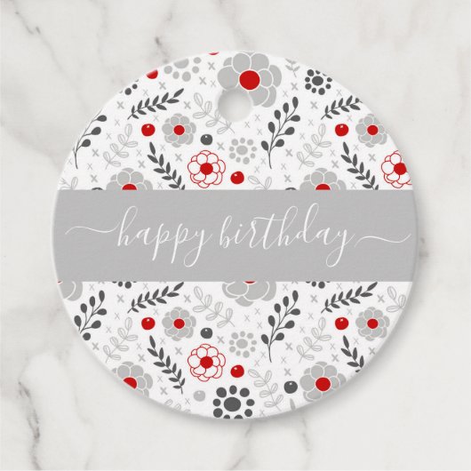  moderne rode en grijze bloemen van zaterdag bedankjes labels (Voorkant)