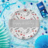  moderne rode en grijze bloemen van zaterdag papieren bordje (Feest)