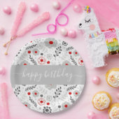 moderne rode en grijze bloemen van zaterdag papieren bordje (Feest)