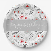moderne rode en grijze bloemen van zaterdag papieren bordje (Voorkant)