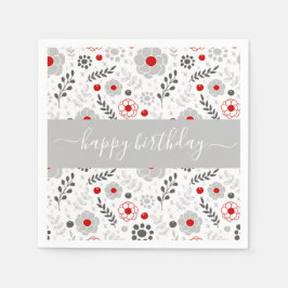  moderne rode en grijze bloemen van zaterdag servet