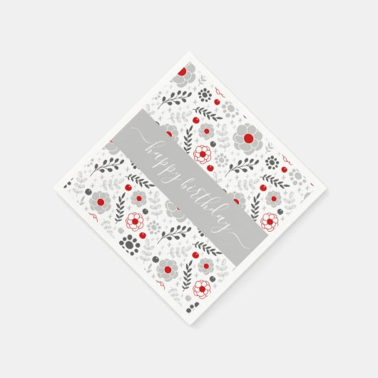  moderne rode en grijze bloemen van zaterdag servet (Hoek)