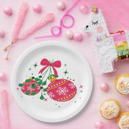 Moderne rode en groene feestelijke kerstversiering papieren bordje (Feest)