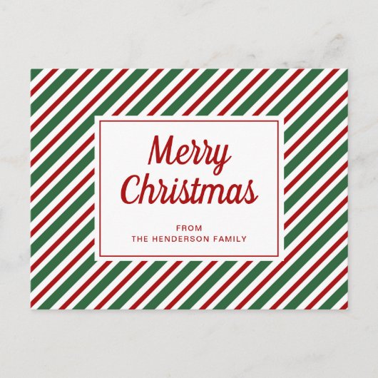 Moderne Rode En Groene Gestreepte Kerst Briefkaart (Voorkant)