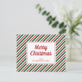 Moderne Rode En Groene Gestreepte Kerst Briefkaart (Staand voorkant)