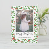 Moderne rode en groene Holly Merry kerstfoto Feestdagenkaart (Staand voorkant)