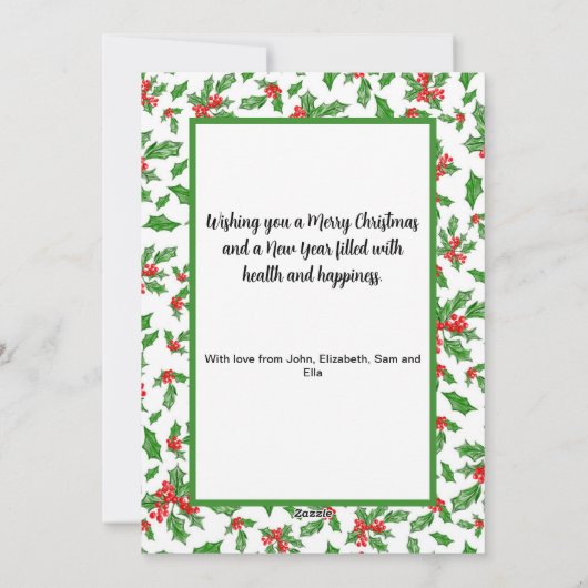 Moderne rode en groene Holly Merry kerstfoto Feestdagenkaart (Achterkant)