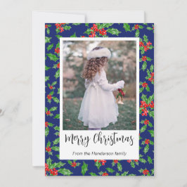 Moderne rode en groene Holly Merry kerstfoto Feestdagenkaart