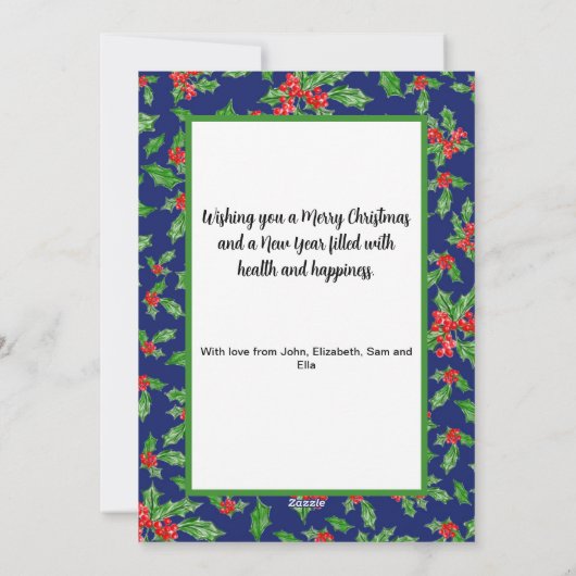 Moderne rode en groene Holly Merry kerstfoto Feestdagenkaart (Achterkant)