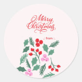 Moderne Rode en Groene Kerst Bloempatroon Ronde Sticker (Voorkant)