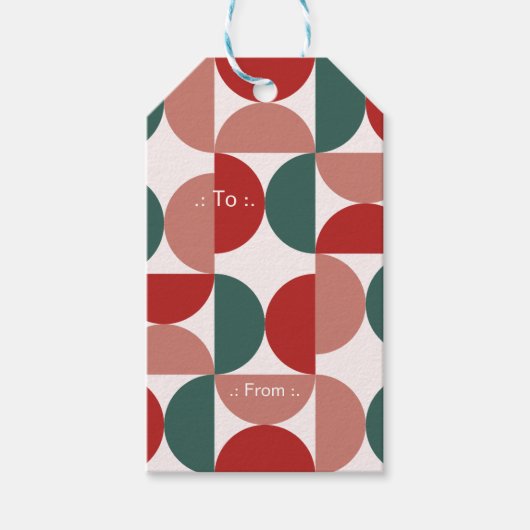 Moderne rode en groene kerst geometrische patroon cadeaulabel (Voorkant)