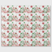 Moderne rode en groene kerstbomen sneeuwvlokken cadeaupapier (Vlak)