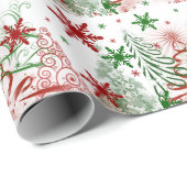 Moderne rode en groene kerstbomen sneeuwvlokken cadeaupapier (Rol Hoek)