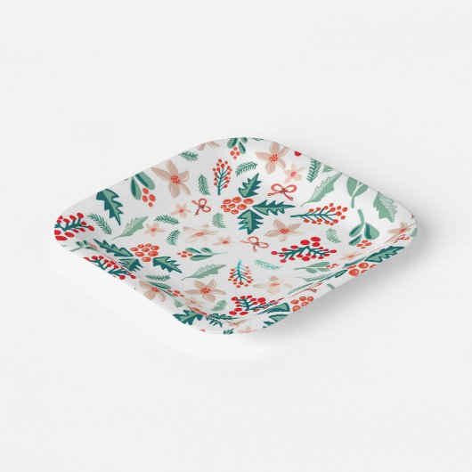 Moderne rode en groene kerstboom partij papieren bordje (Gebogen)