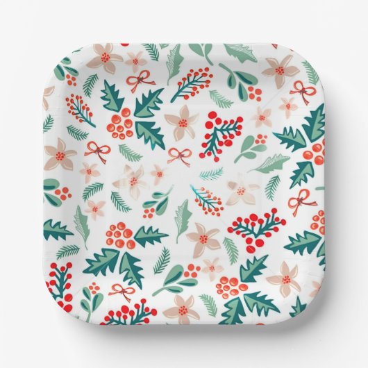 Moderne rode en groene kerstboom partij papieren bordje (Voorkant)