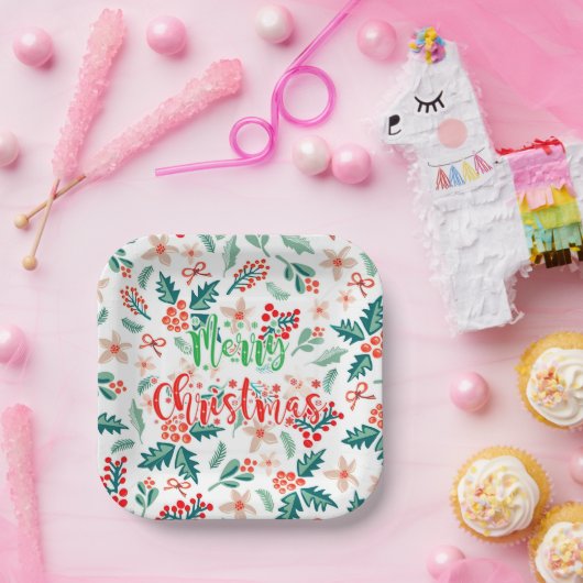 Moderne rode en groene kerstboom partij papieren bordje (Feest)