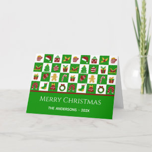 Moderne Rode en Groene Kerstmis Raster Aangepaste Kaart
