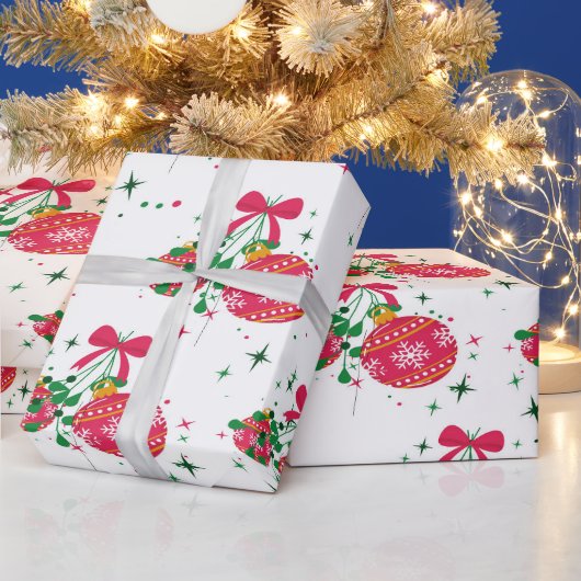 Moderne rode en groene kerstversieringen cadeaupapier (Feestdagen)