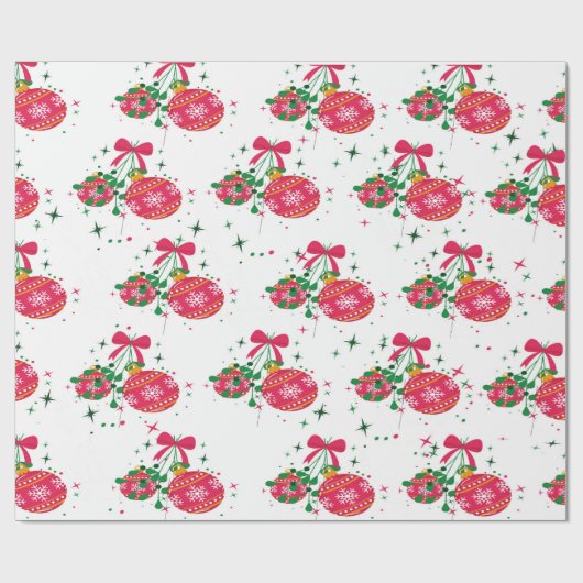 Moderne rode en groene kerstversieringen cadeaupapier (Vlak)