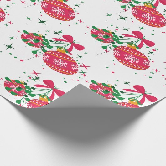 Moderne rode en groene kerstversieringen cadeaupapier (Hoek)