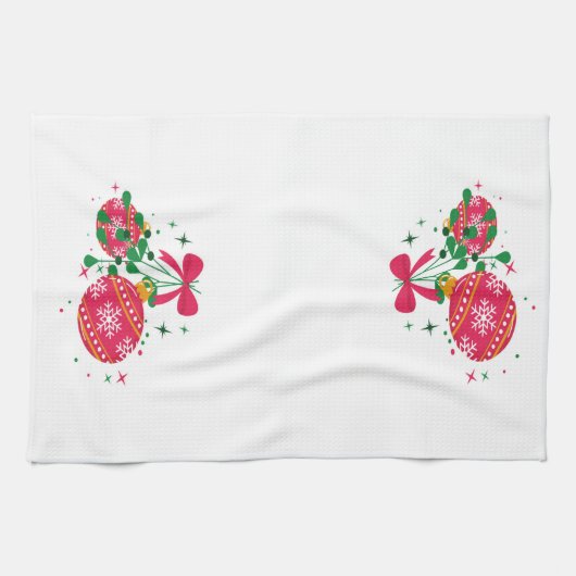 Moderne rode en groene kerstversieringen theedoek (Horizontaal)