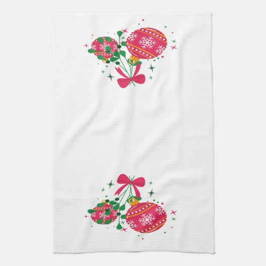 Moderne rode en groene kerstversieringen theedoek (Verticaal)