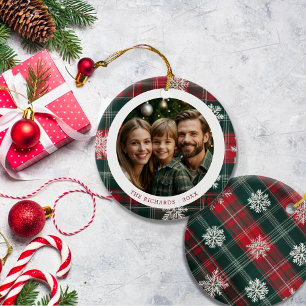 Moderne rode en groene sneeuwvlokken Foto Keramisch Ornament