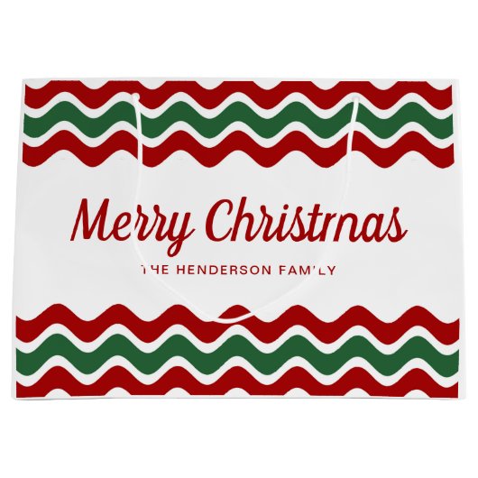Moderne rode en groene strepen Kerstmis Groot Cadeauzakje (Voorkant)