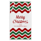 Moderne rode en groene strepen Vrolijk kerstfeest Klein Cadeauzakje (Achterkant)